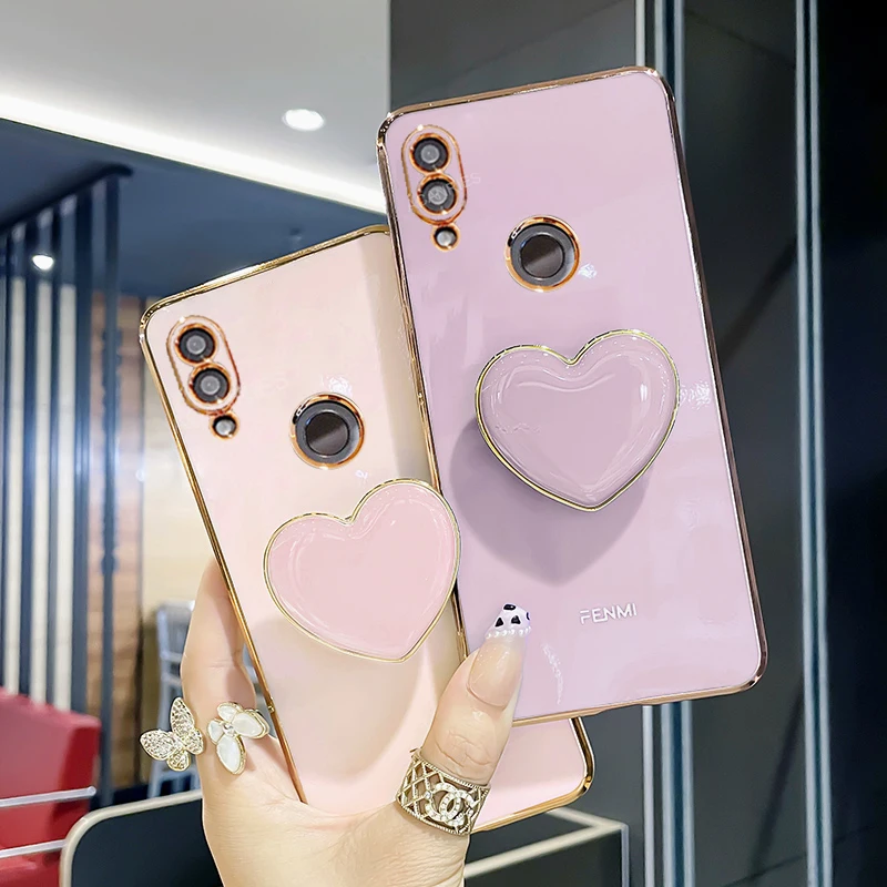 Luxury Plating Love Heart Phone Holder Case On For Huawei Nova 5t 3 I 3i 5 T Girl Stand Soft Silicone Cover Nova3 Nova3i Nova5t