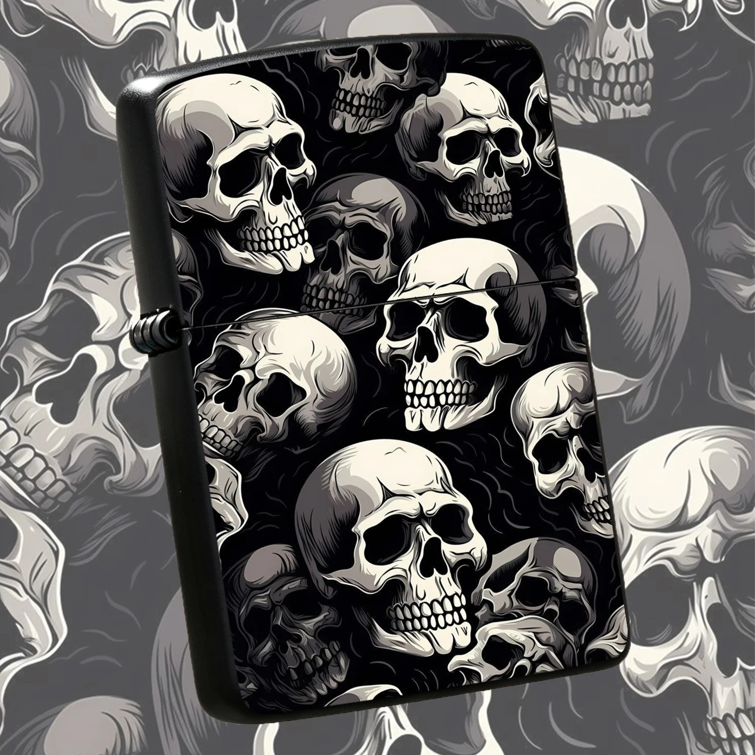 Vintage Dark Full-Print Skull Pattern Windproof, Cool Edgy Street Style Portable Durable Pocket, Ideal Daily Carry Pointing Tool For Personal Use Gifting, Punk Gothic Stylish Accessory For  Collectors A Fun And Humorous Lighter