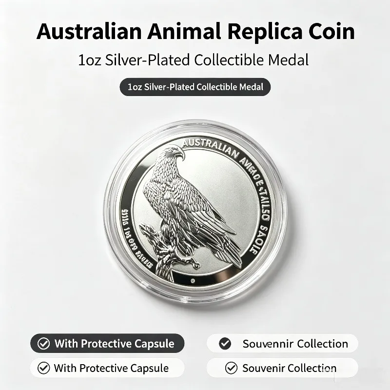 1oz Australian Animal Replica Collectible Coin Koala Kangaroo Crocodile Eagle Souvenir Medal with Protective Capsule