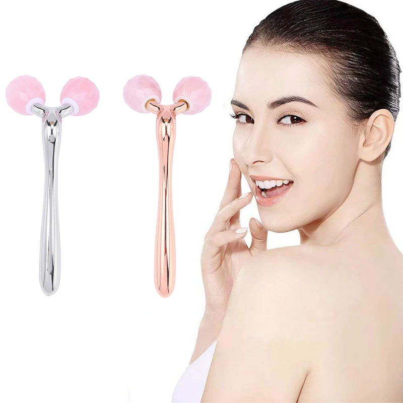 3D Rose Quartz Jade Roller Massage Natural Stone Roller Massager Facial Wrinkles Remove Skin Care Lifting Anti-Aging Tools