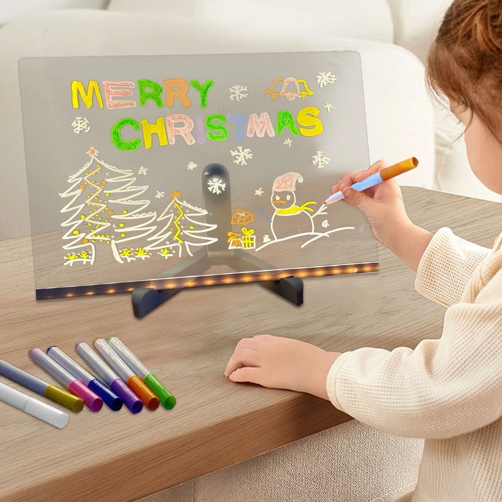 Children\'s Handmade Erasable Painted Acrylic Doodle Diy Notepad Message Board Led Glass Drawing Painting Night Light Kids Gifts