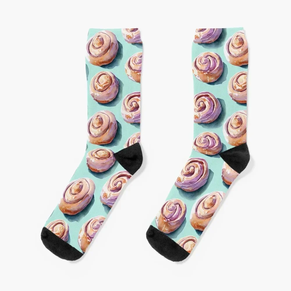 Watercolor cinnamon bun pattern Socks sport retro Designer Man Socks Women's