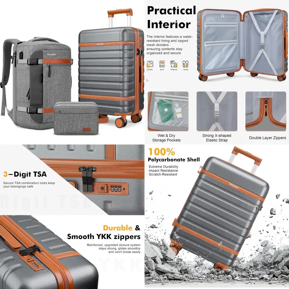 3-Piece Spinner Luggage Set, Lightweight Hardside Suitcase with TSA Lock, 20 Inch Carry-On, YKK Zippers, Travel Essential