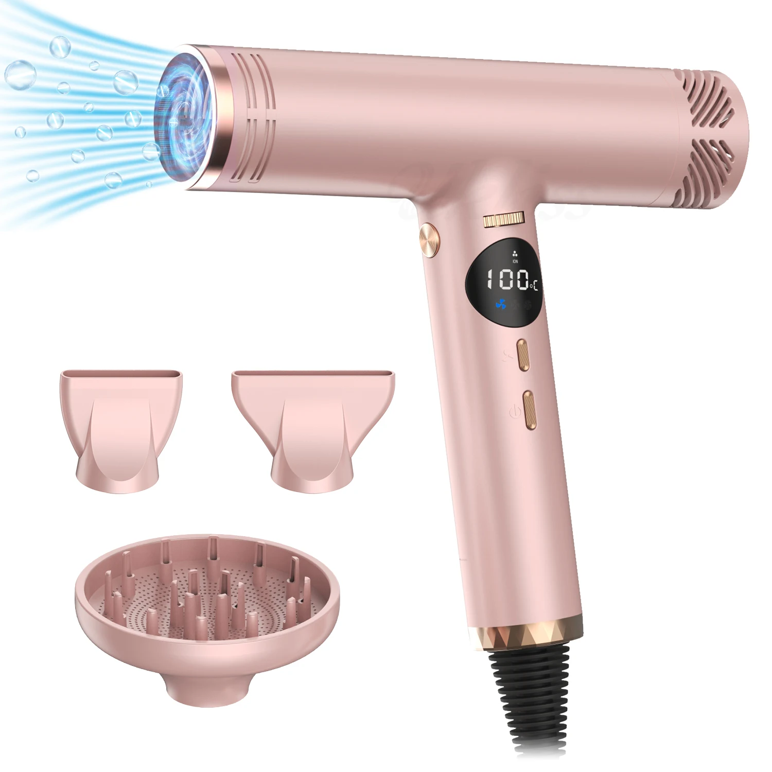 Professional Digital Blow Dryer With Brushless motor 2 Billion ionic Hair Dryer Cool-blast Feature Multiple Wind and heat speed.