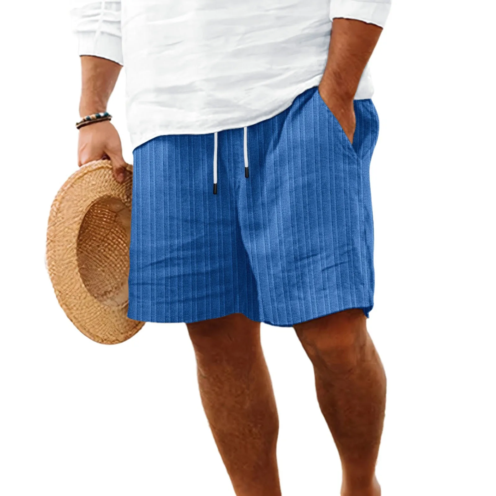 Pantaloncini estivi da uomo 2024 nuovi pantaloncini da spiaggia hawaiani Casual multitasche a righe comode in cotone e lino