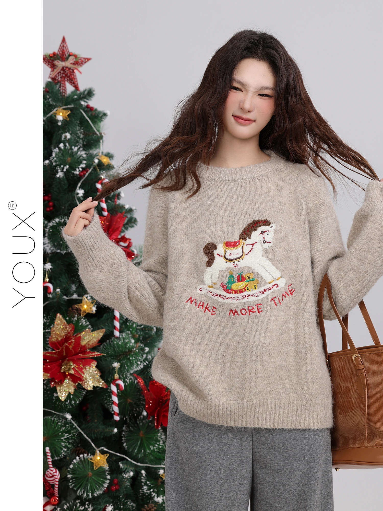 

Cisas Theme Loose Fit round Ne Sweater for Women Cartoon Design Winter New Sle Comfortable Warm Knitted Top