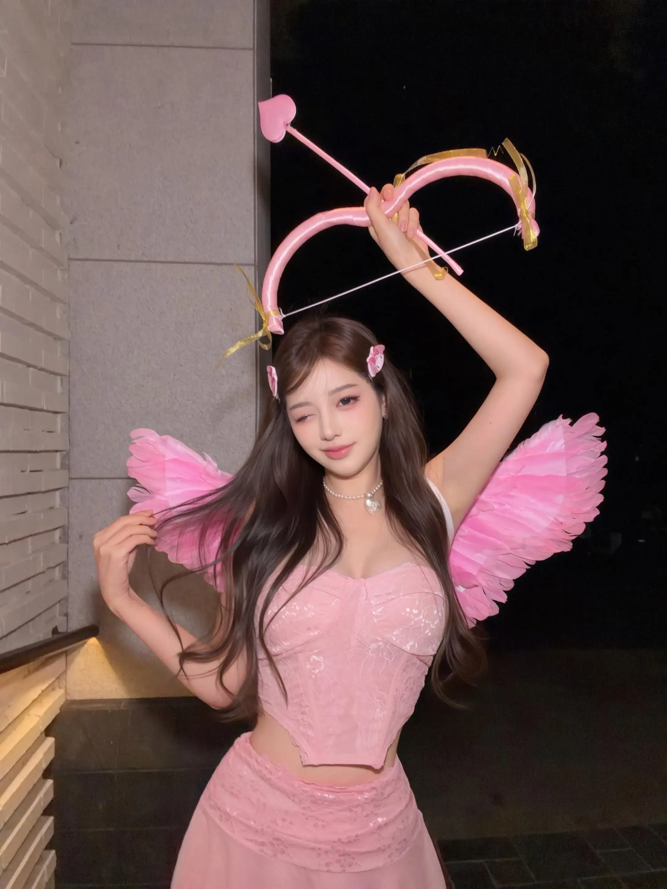 Rosa Engel Amor Cosplay Set Sexy Spitze Träger Weste Rock für Frauen Halloween Par Leistung Traditionelle Ethnische Cos...