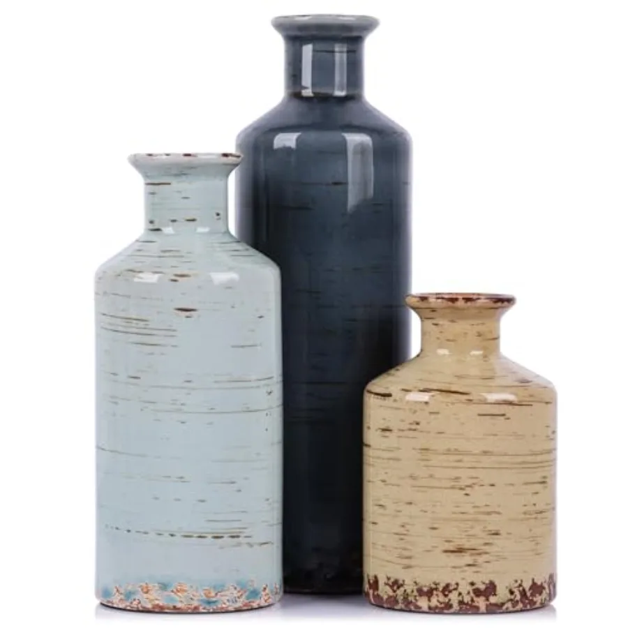 

Набор из 3 керамических ваз – нейтральные вазы для домашнего декора, в стиле фермерского дома/кантри, для цветов, для центральных композиций, для украшения гостиной