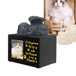 Pet Urn Wooden Cat Ashes Urn with Dog Angel Paw Print Pattern with Photo Frame Pets Funerary Caskets for Loss Pets Dogs Cats