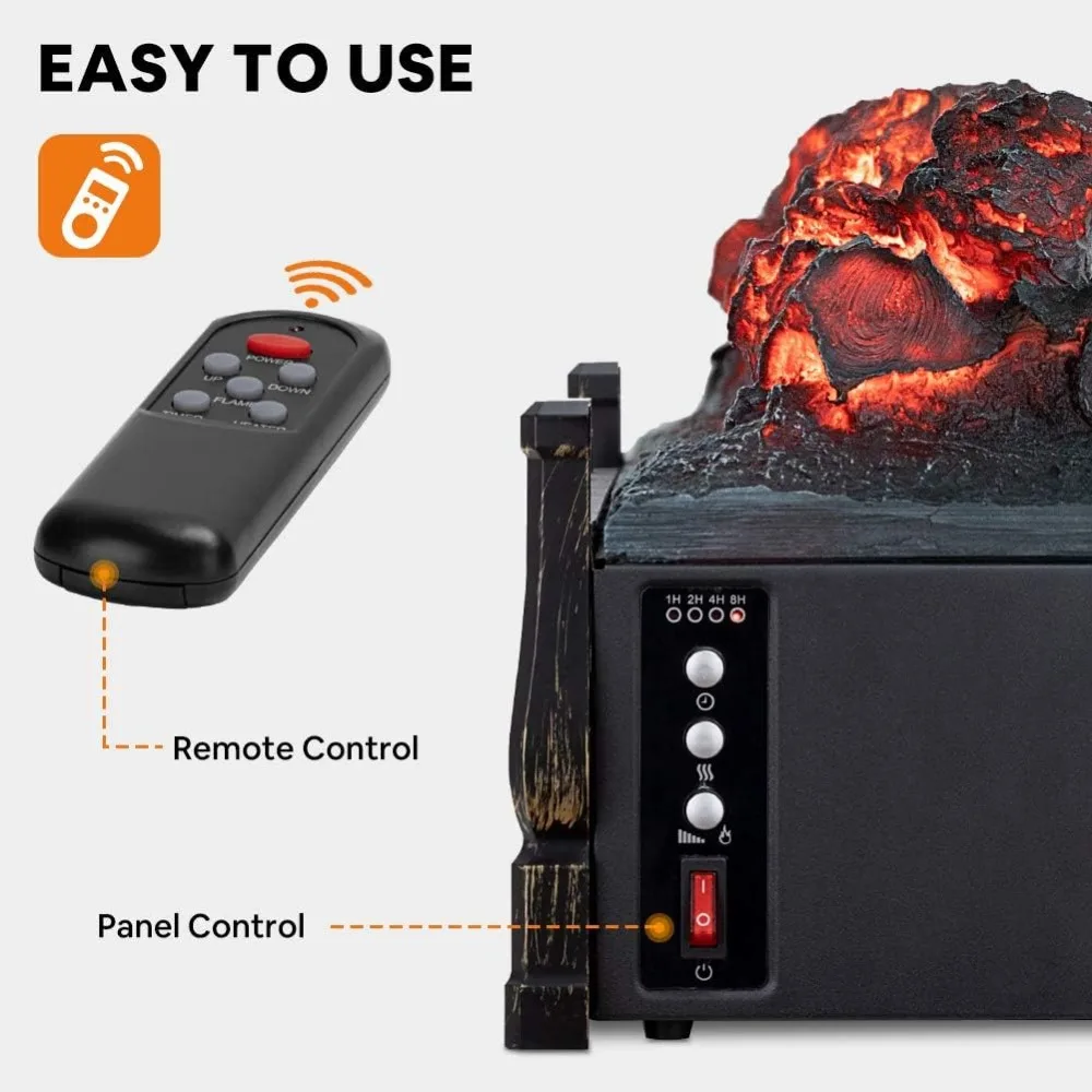 Infrared Electric Fireplace Heater with Realistic Flame, Ember Bed, 8-Hour Timer and Long-Lasting Lifespan