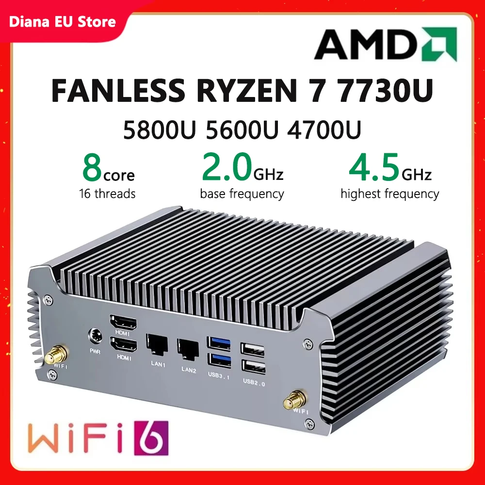 Topton Fanless AMD Mini PC Ryzen7 5825U 4800U Gaming Mini Computer Windows 11 Dual LAN Firewall Router 2*HDMI2.0 NVMe DDR4 WiFi6