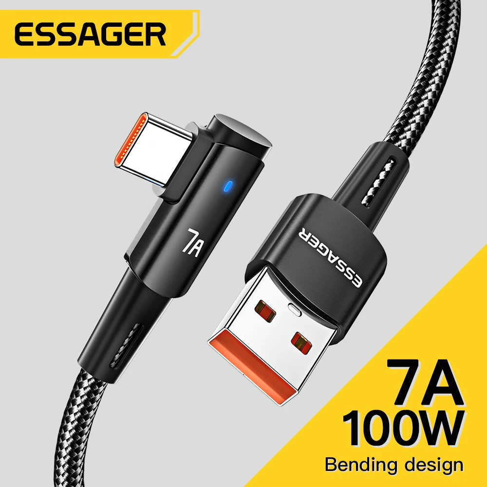 Essager 7A cavo USB C per OPPO 100W cavo di ricarica rapida per Honor Huawei P40 Oneplus Realme cavo di ricarica per telefono cellulare a 90 gradi