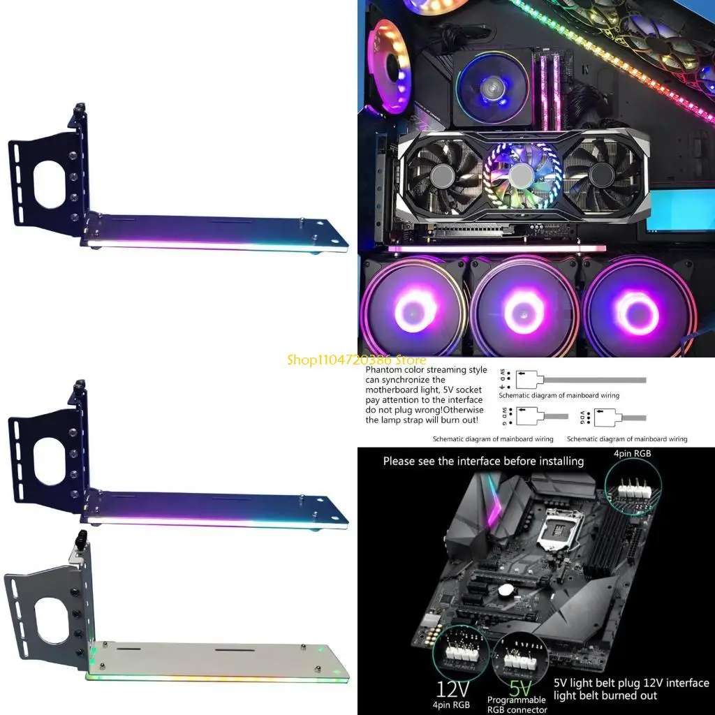 

K0EA Graphics Card Vertical Holder Computer PCIe 3.0 Vertically GPU Bracket for Case kickstand base with LED 12V RGB 4Pin