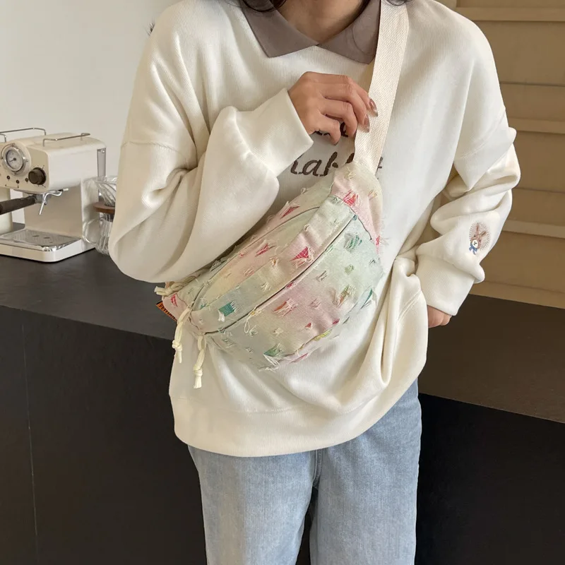

Colored Star Pattern Fanny Pack Casual Cute Large Capacity Zipper Lightweight Fanny Pack for Daily Used Chest Bag Sling Bag