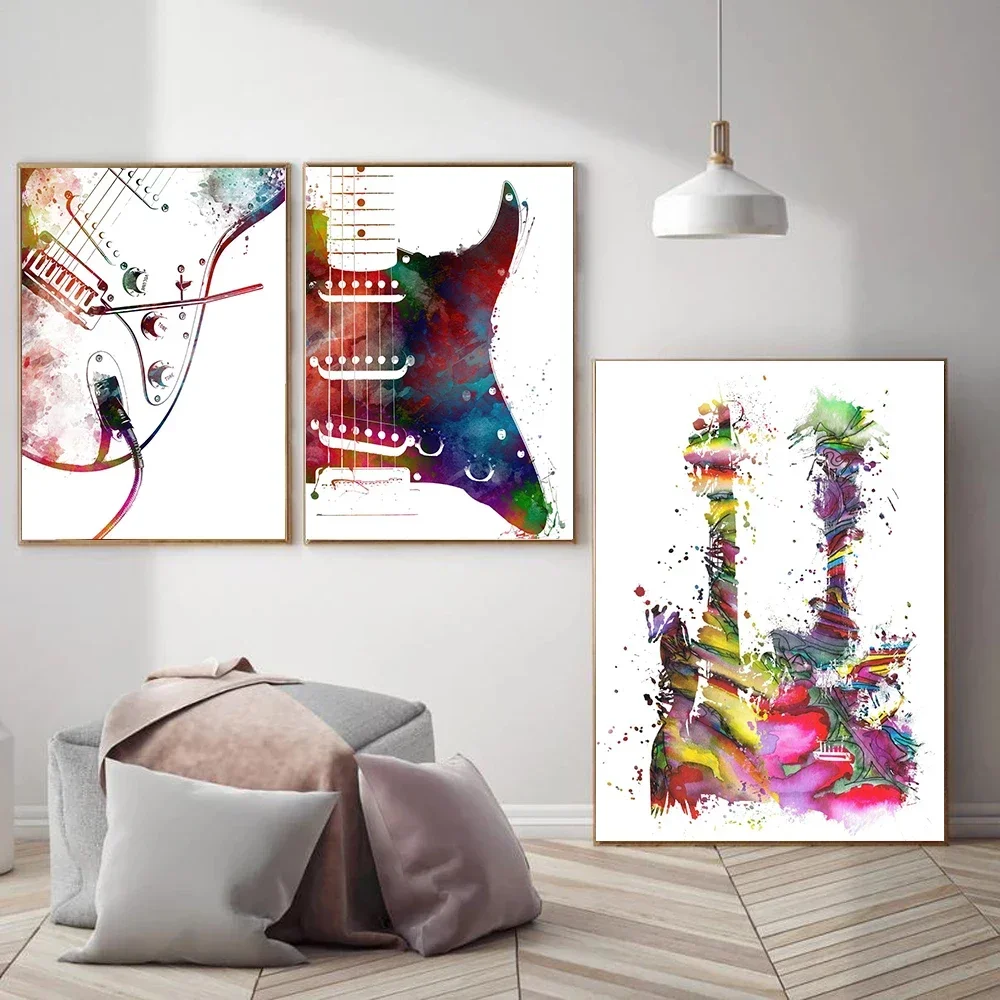 Saxophone Guitar Watercolor Musical Instruments Canvas Painting Wall Print Home Art Posters for School Music Classroom Decor