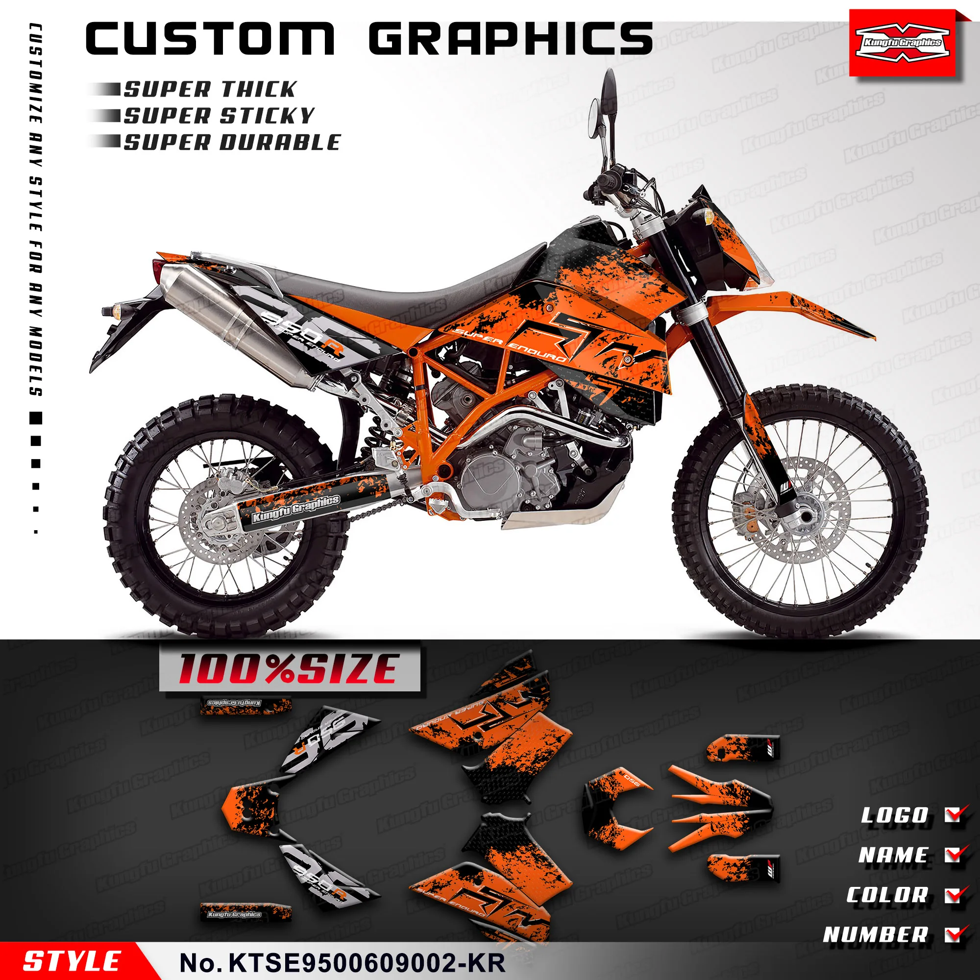 

KUNGFU GRAPHICS Custom Sticker Decal Kit for KTM 950 Super Enduro 2006 2007 2008 2009, KTSE9500609002-KR