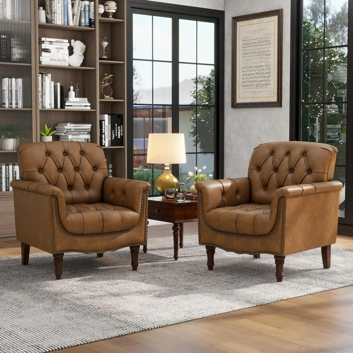 Faux Leather Armchair Set of 2, Upholstered Accent Chair, Camel, Customized
