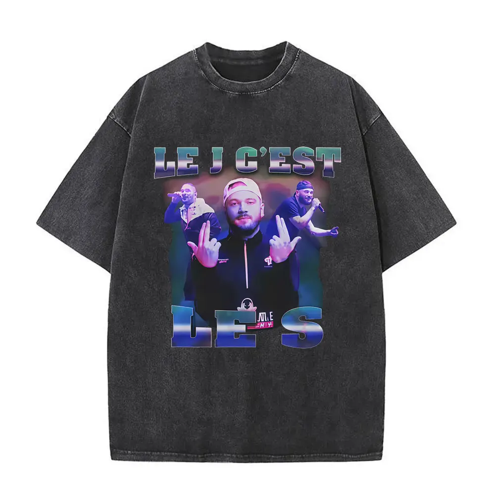 

French Rapper JUL Vintage Washed T-shirt Men Women Hip Hop Fashion T-shirts Male Oversized Short Sleeve T Shirt Tops Streetwear