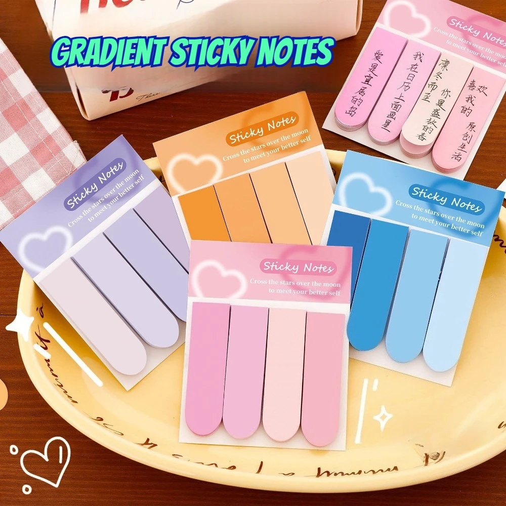 80pcs/bag Student Gradient Sticky Notes: Simple Index Tabs Cute Memo Paper Reusable Stationery Office Supplies