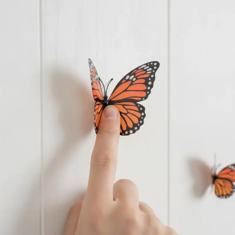 12Pcs Mixed Size Monarch Butterfly Decoration Stickers Fake Butterflies For Crafts Artificial Wall 3D Home Decor