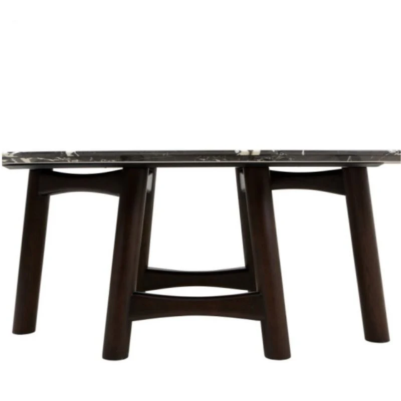 Perfect Modern Smoked Color Solid Wood Leg Dining Table with Natural Marble Top for Apartment & Villa Home Dining Room Furniture