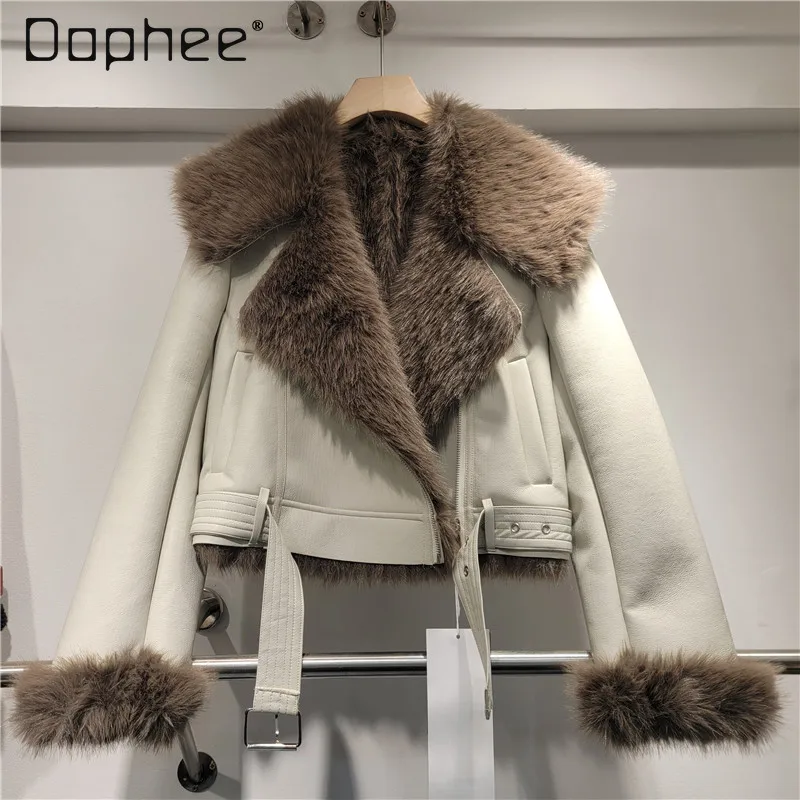 2024 New Large Lapel Short Locomotive Clothing Integrated Fur Environmentally Friendly Fur Fleece Jacket Winter Clothes Women