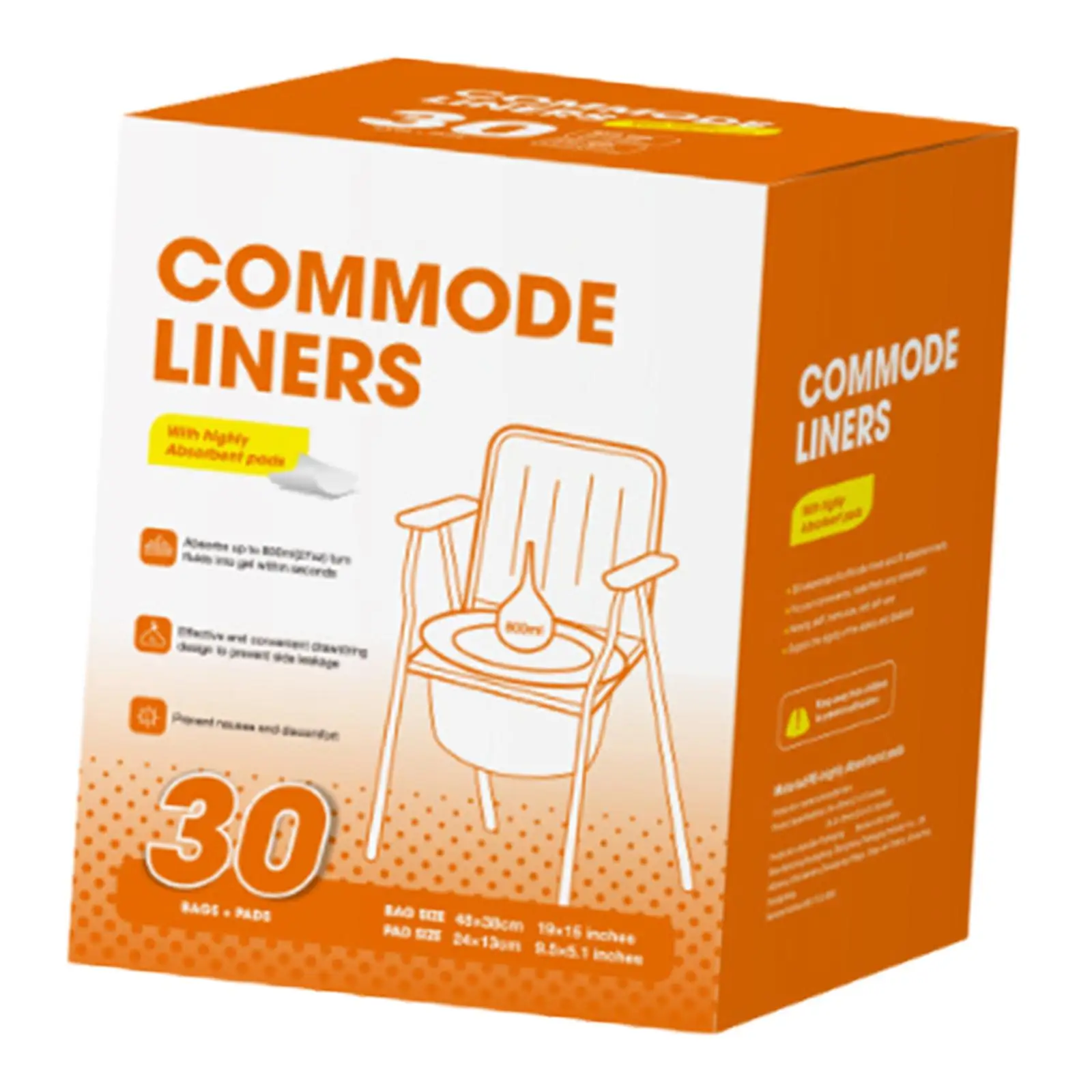 Commode Liners with Absorbent Pads Drawstring Disposable Bedpan Waste Bags for Mobility Aid Unisex