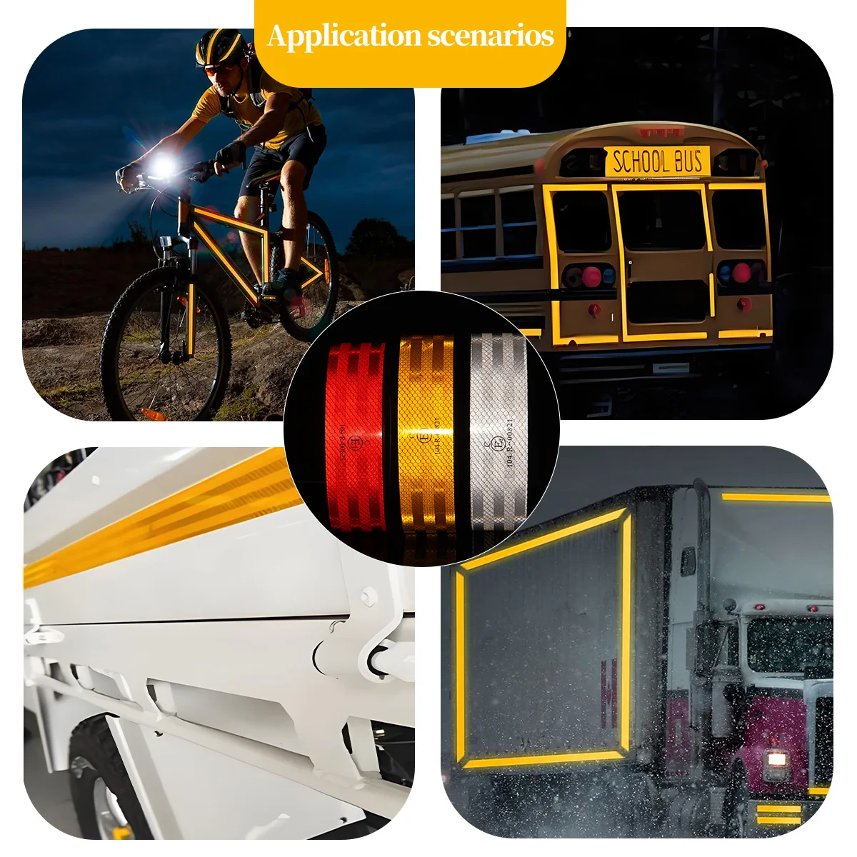 Cinta adhesiva reflectante de alta intensidad, pegatinas impermeables para coche, tira reflectora para camión, bicicleta y coche, rojo, blanco y amarillo