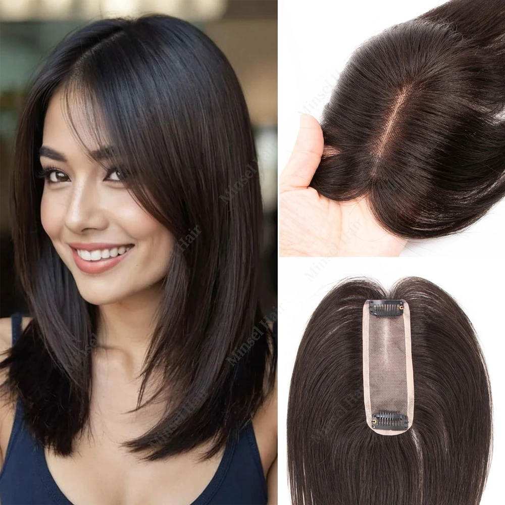 

Virgin Human Hair Toppers For Women 4x13cm Mono Base Weightless Cover Wide Hairpart/Grey Hair Black Brown Breathable for Summer