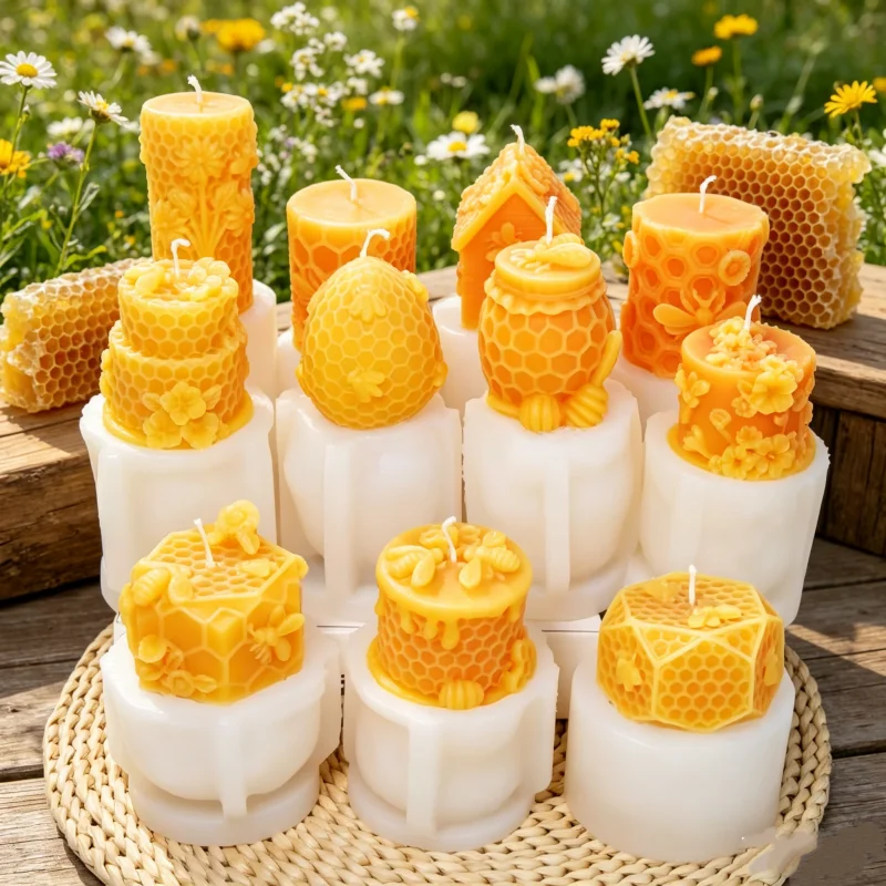 Honeycomb Bee Silicone Candle Mold 3D Beehive, Honey Jar, Hexagon & Flower Patterns Ornament Mold Soap Candle Making Supplies