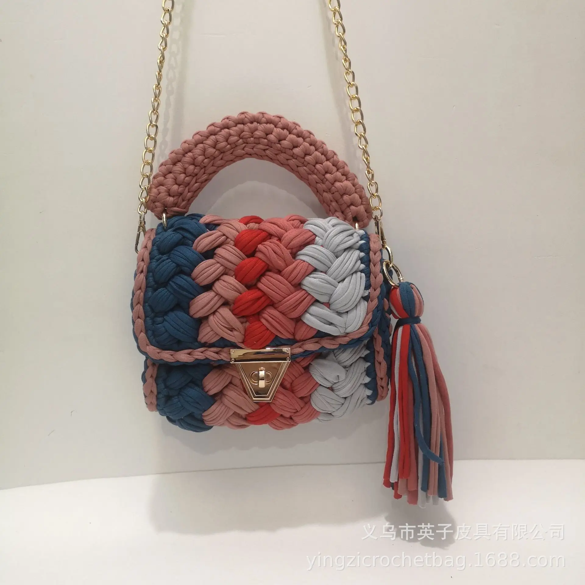 2024 Colored Mosaic Handmade Crochet Women's Crossbody Chain Small Square Bag