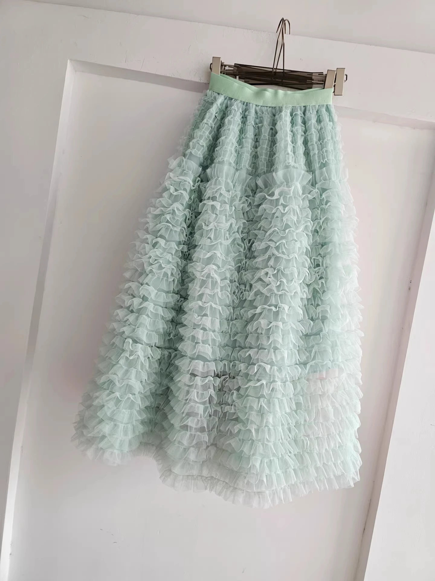 

Женские длинные юбки Clothland с рюшами, на эластичной талии, в стиле бального платья, мятные, милые, миди, BA404