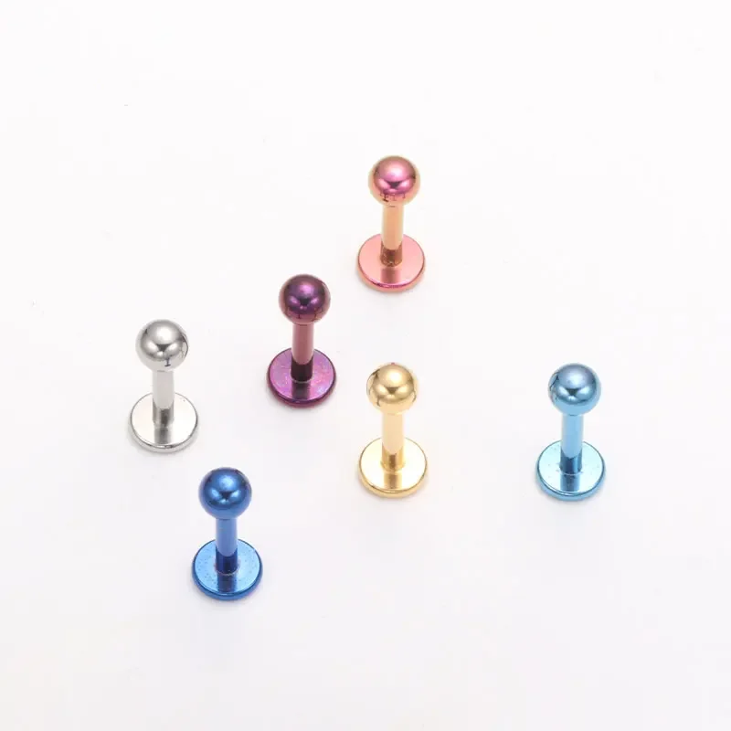 10pcs F136 Titanium lip piercing 14G 16G 18G Internal thread labret earrings Tragus Daith pierced mirror polished anodized