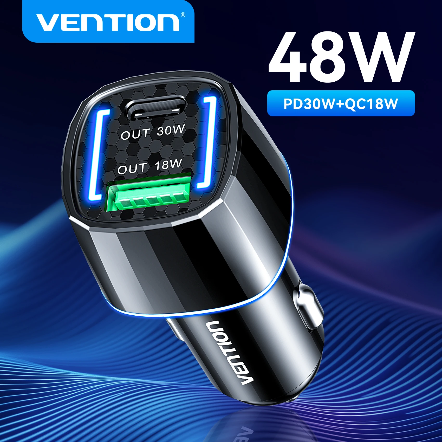 

Vention USB Car Charger 48W Quick Charge QC3.0 PD Type C Fast Car USB Charger For iPhone 15 Xiaomi Mobile Phone Fast Charging