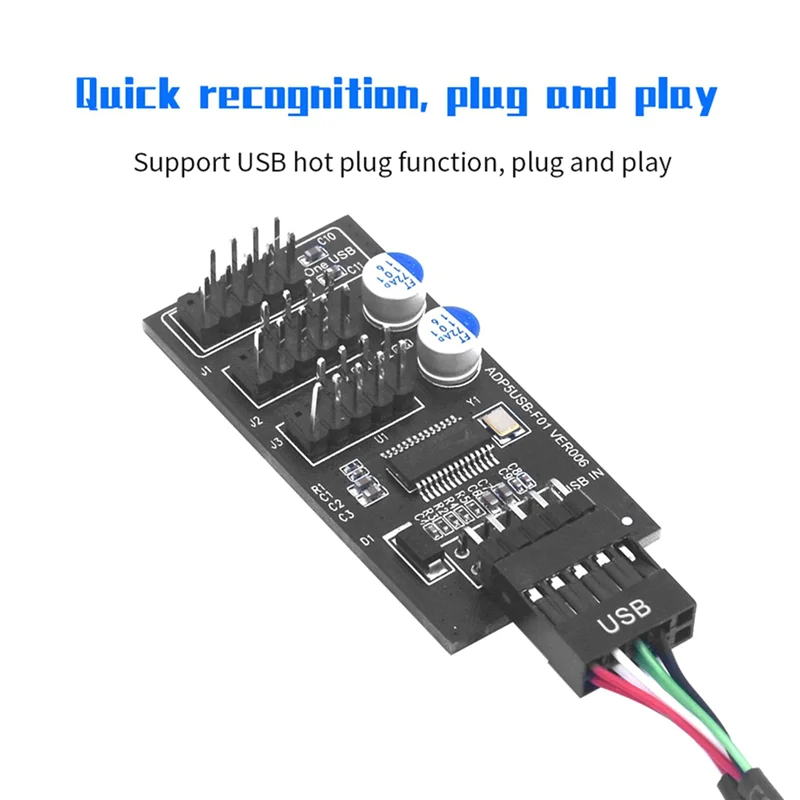 2X 9Pin USB Hub conector USB divisor 1 a 3 USB2.0 9Pin Cable de placa de cabecera para prueba de velocidad del ventilador LED RGB