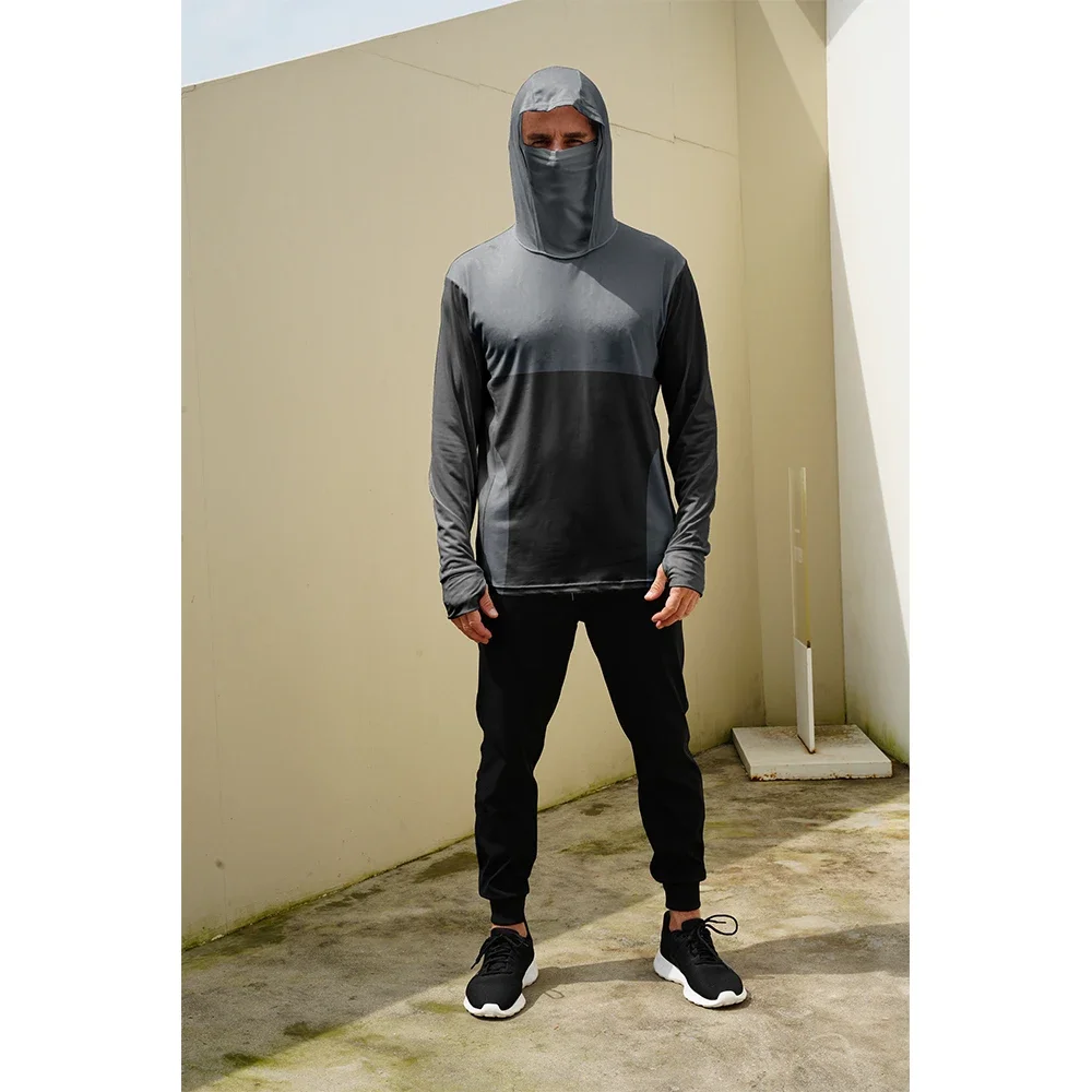 Men Women Hooded Long Sleeve Fishing Jersey Built In Face Mask Outdoor Sun Protection Summer Angling Graphic Tops