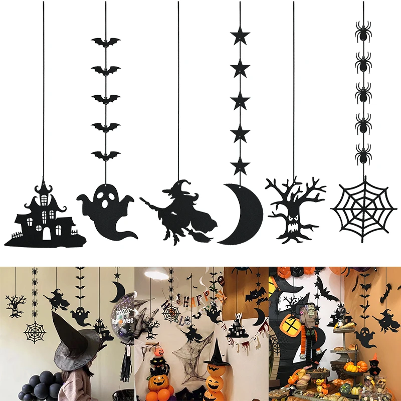 

6Pcs/Set Halloween Decorations Banner Hanging Flags Spider Ghost Hanging Pendant Ornament Halloween Party Decoration For Home