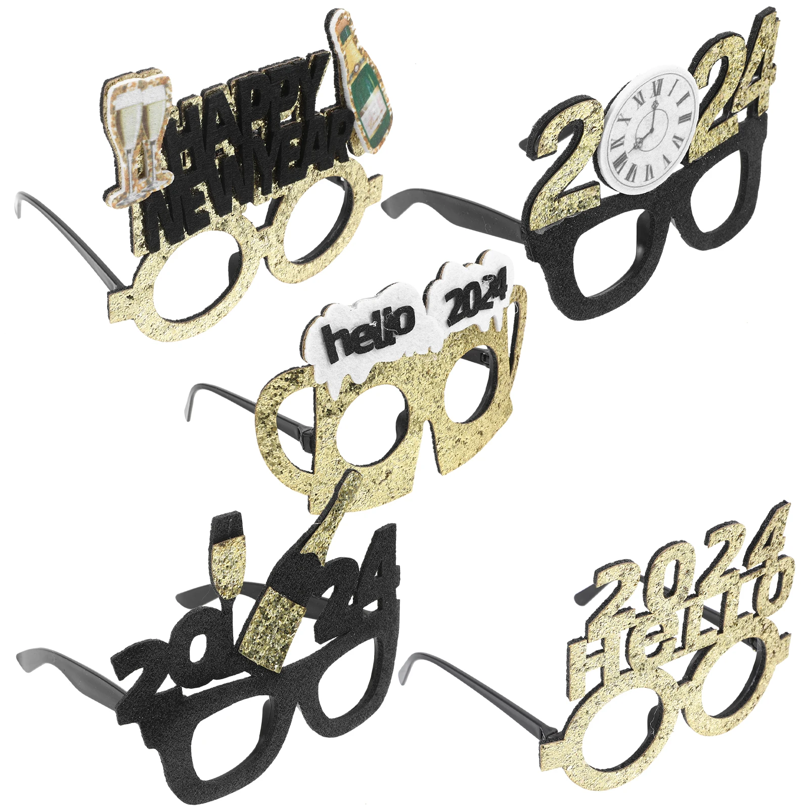 

5pcs Decoration Glasses 2024 New Year Eyewear Plastic Photo Props Happy Photo Props Party Glasses Year Supplies