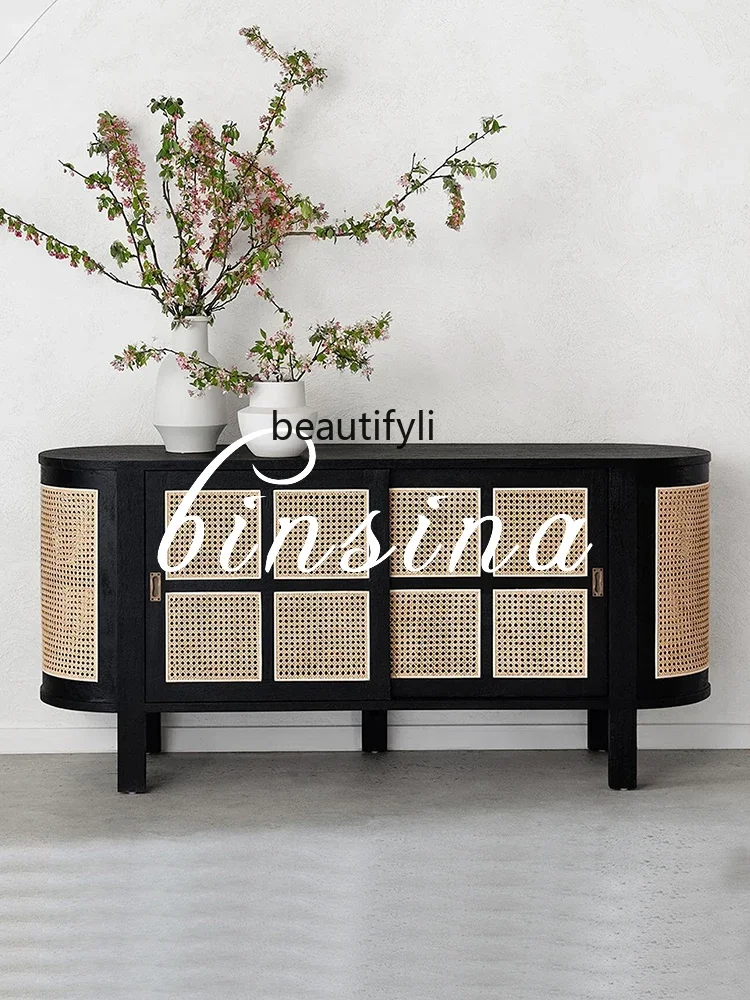 

] Simple Solid Wood Rattan Storage Dining Edge/Simple Entrance Cabinet/