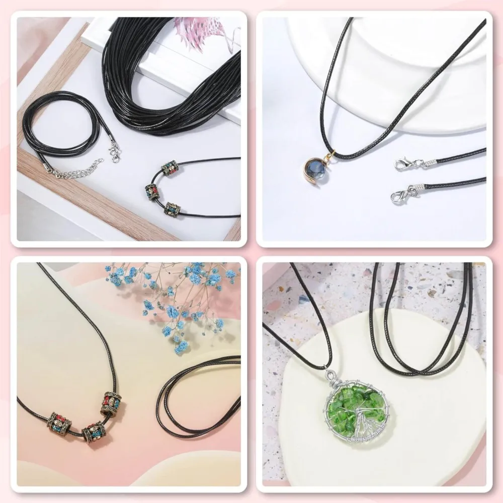 10/20/30/50Pcs Black Leather Cord Wax Rope Lobster Clasp Chain Necklace Pendant Chains For DIY Jewelry Making Supplies Accessory
