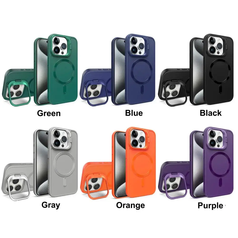 Stand Case for iPhone 16 15 14 13 12 11 Pro Max Cover Magnetic for Magsafe Wireless Charge Shell Camera Holder Soft Matte 2028/*