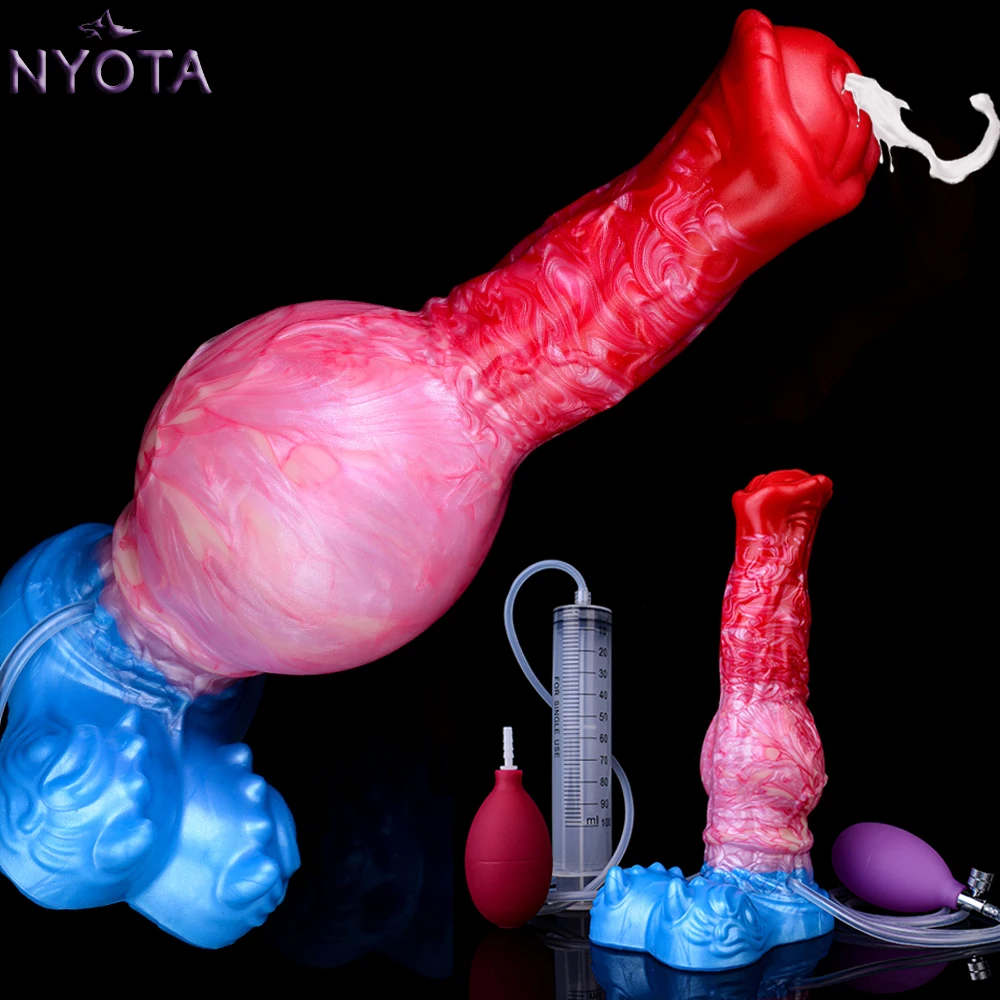 NYOTA Eiaculazione Spina anale Gonfiabile Nodo per cani Dildo Pene grande con funzione schizzi Masturbatore Giocattolo adulto del sesso per donne Uomini