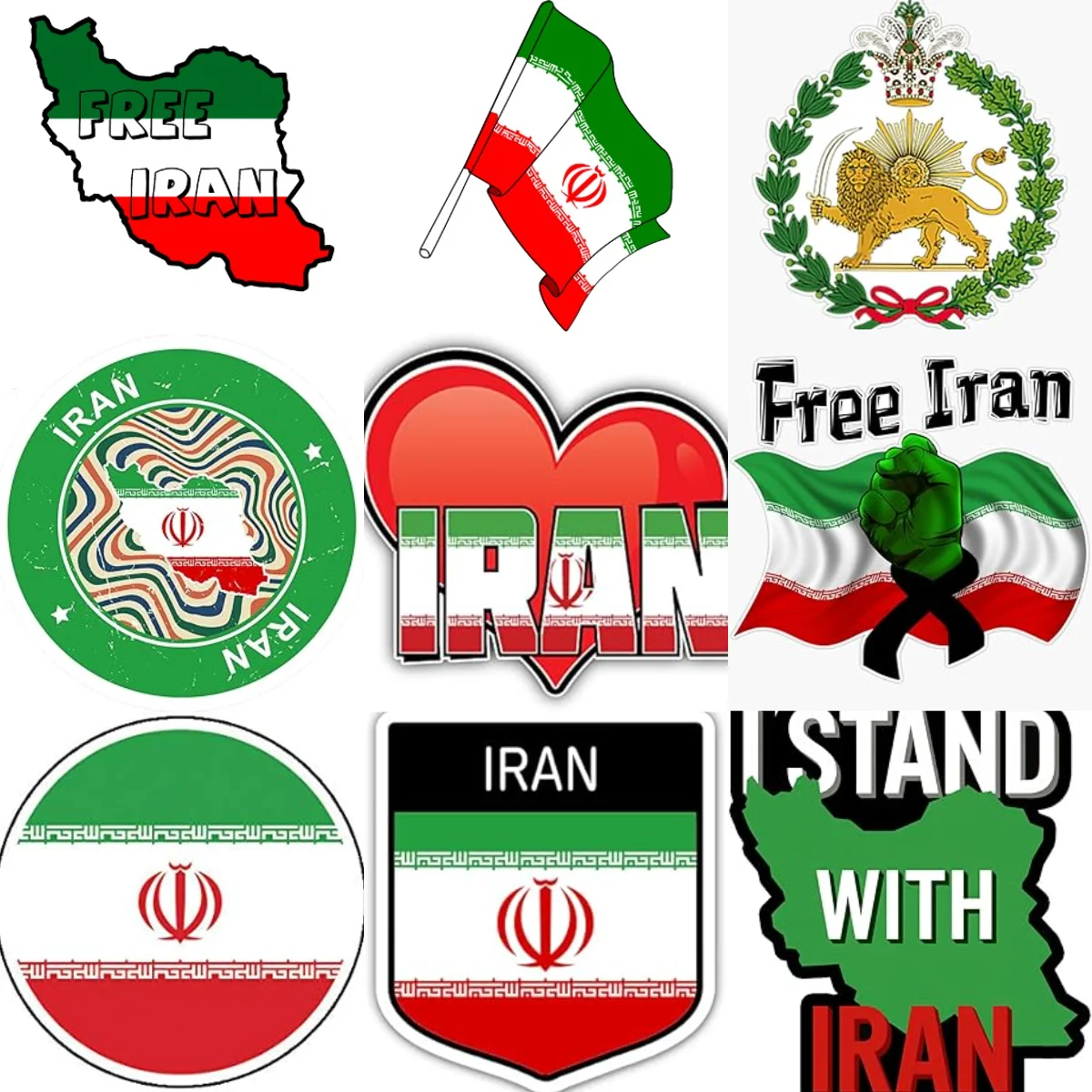 

Iran Flag Map National Emblem Creative PVC Car Stickers for Car Van Bicycle Window Helmet Wall Decoration Accessories