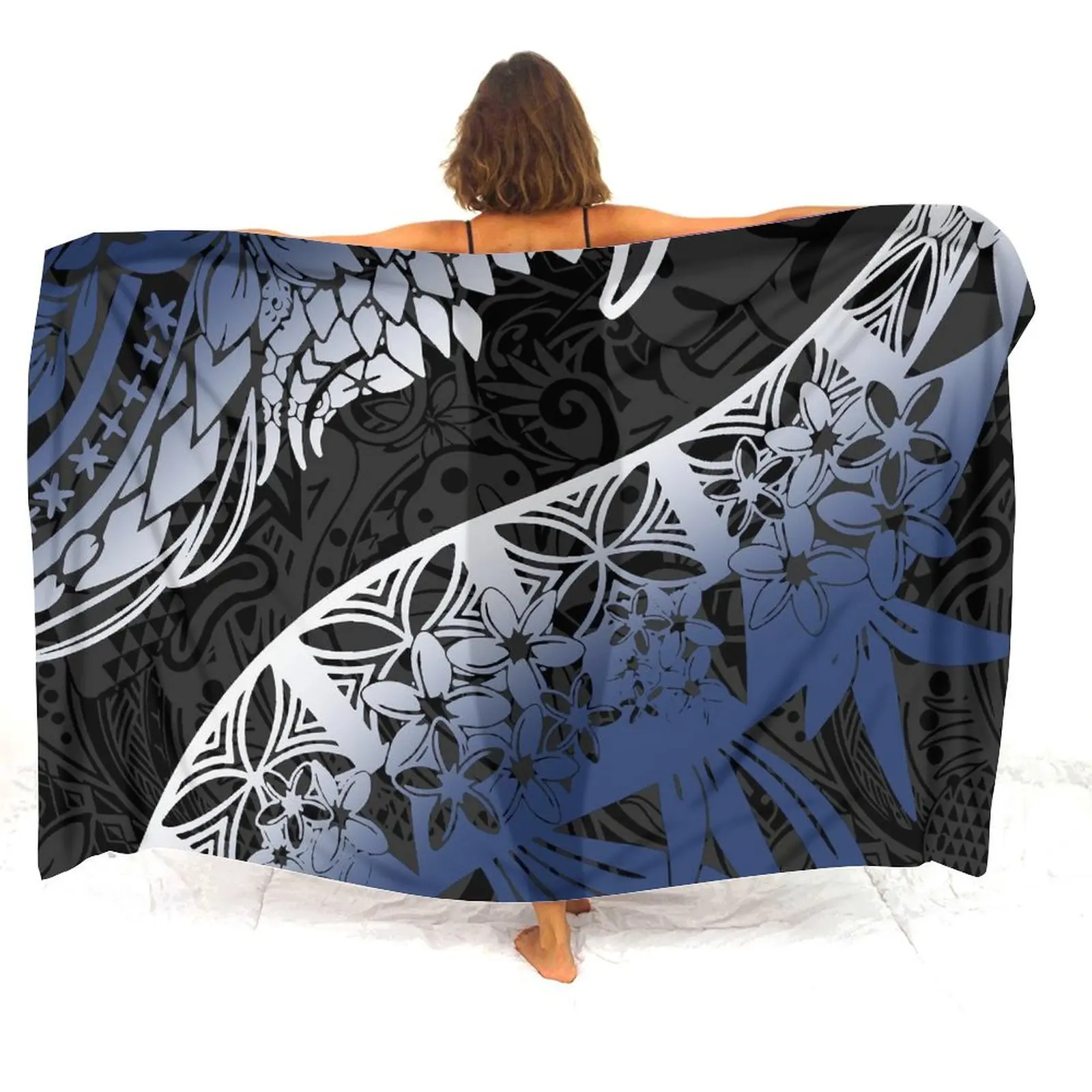 Custom Polynesian Ladies Sarong Vintage Floral Print Summer Seaside Windproof Sun Protection Cape Quality Fabric