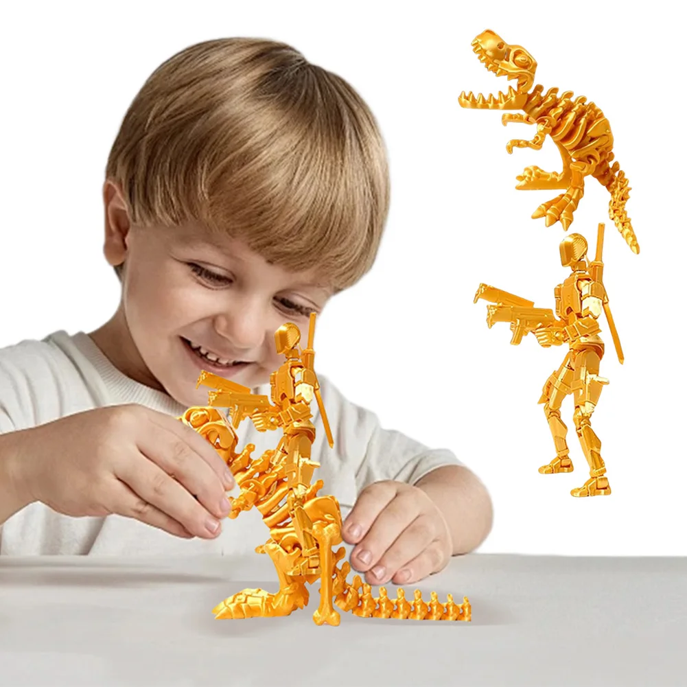 T13 액션 피규어와 공룡 마운트 세트 조립 완료 3D 프린팅 로봇 액션 피규어 드래곤 세트 수집가 선물용