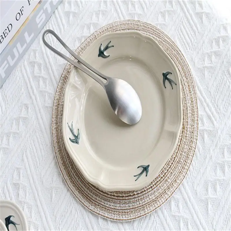 Ins Embossed Swallow Dinner Plate Japanese and Korean Style Dish Tray Household Dessert Bird Salad Dish Set Kitchen Dinnerware