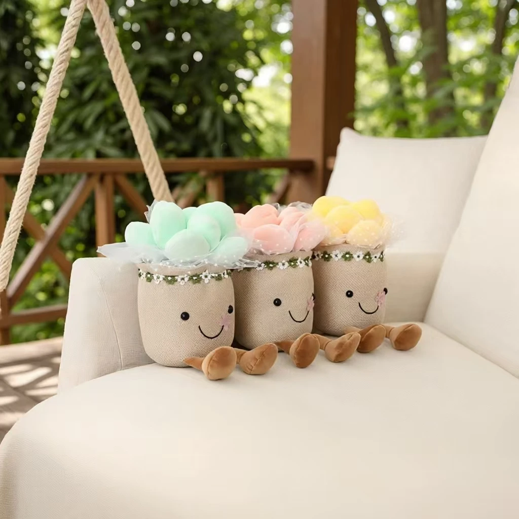 دمية قطيفة عصارية لطيفة مقلدة بتصميم جديد، لعبة محشوة نباتية رائعة بوعاء، وسادة باقة زهور ناعمة منفوشة محمولة باليد #5