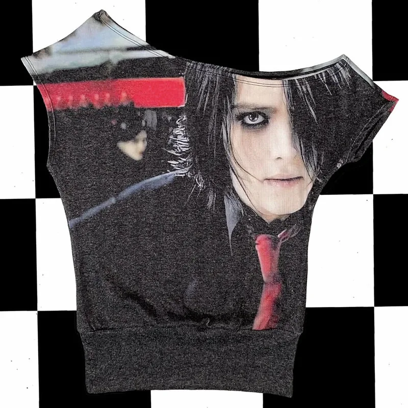 Y2K Retro T-Shirt mit Off-Shoulder-Design und kurzen Ärmeln im Rock-Harajuku-Stil für amerikanische Frauen