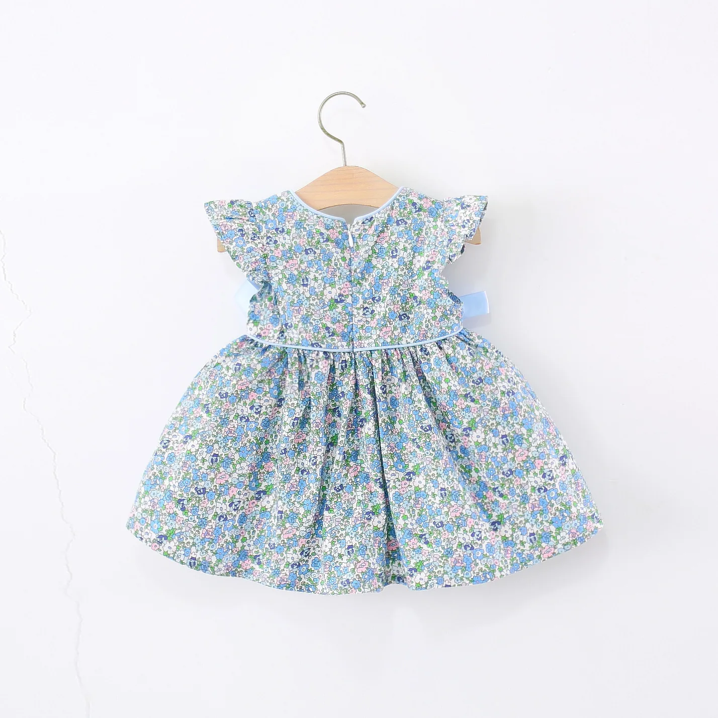 Summer New Blue Floral Baby Girl Dress, Sweet Bow Children'S Sleeveless Clothes (9 Months -4 Years Old)