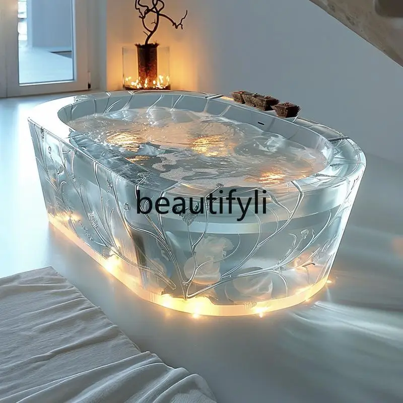 Crystal bathtub water ripple color double transparent resin bathtub